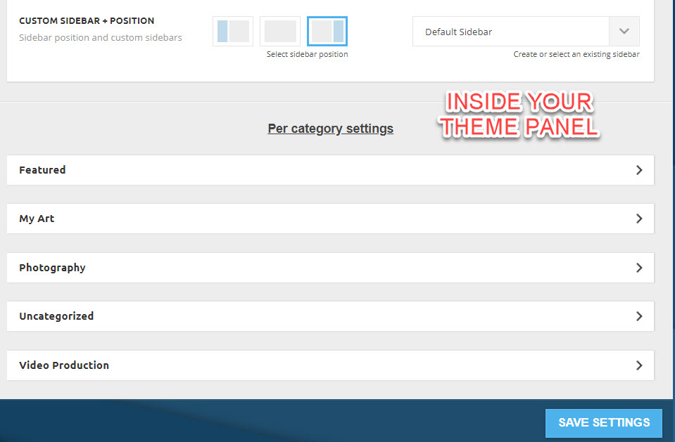 Theme Panel categories list